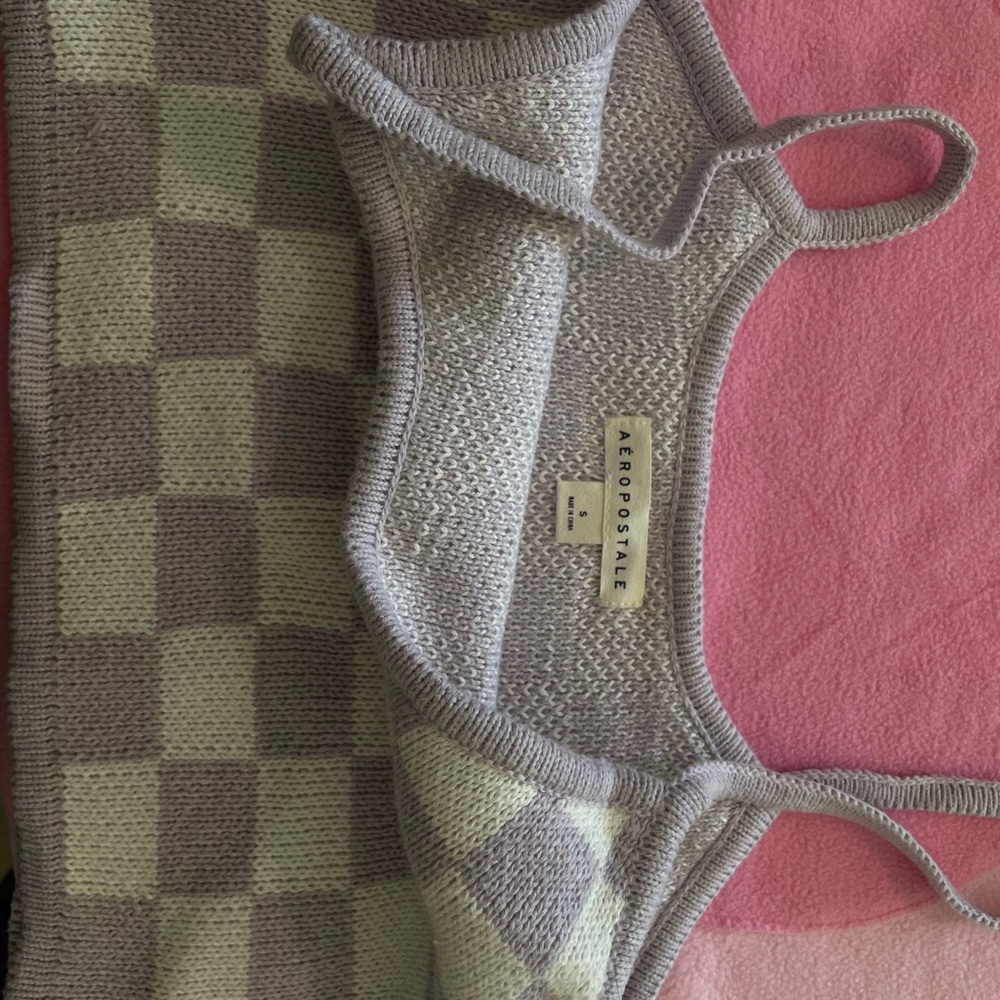 Aeropostale Purple and Cream Checkered Knit Top